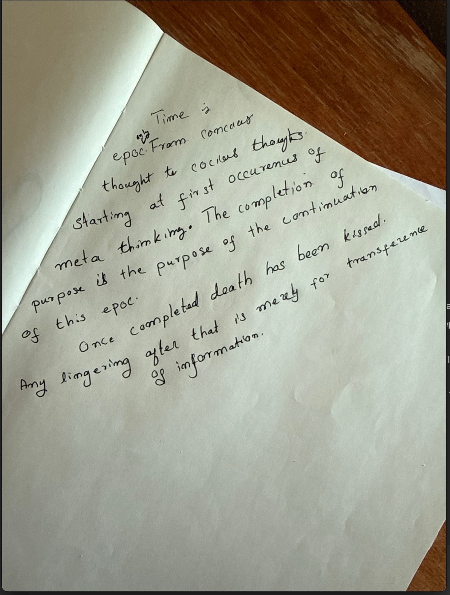 Original handwritten notebook page for "Time Is Only Epoch".